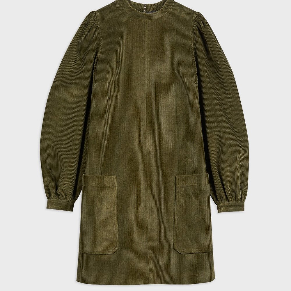 NWT Ted Baker London XAVIA A-Line cord mini dress in khaki - Picture 4 of 6